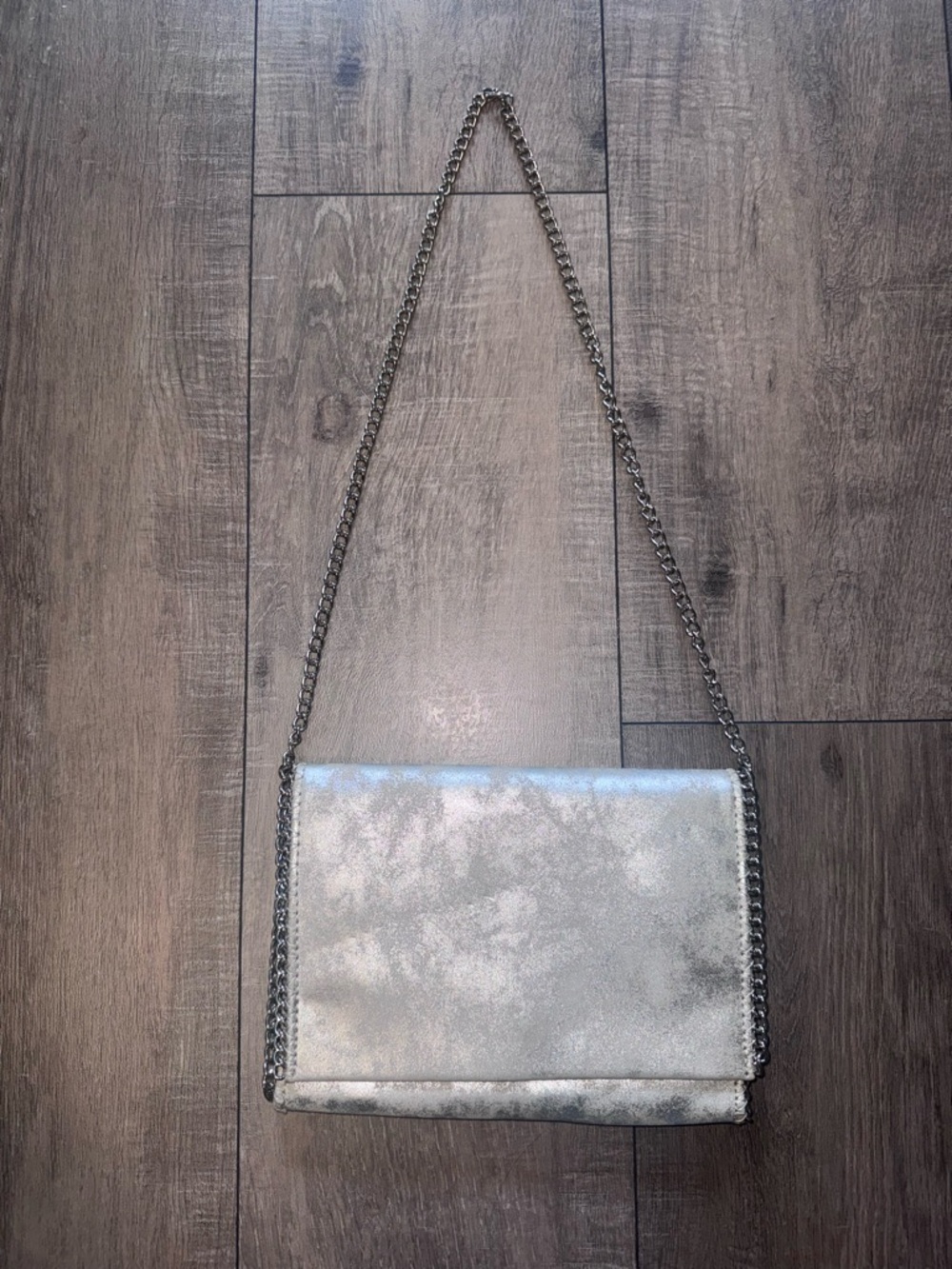 Silver Metallic Chain Shoulder Envelope Bag - Women's Evening Clutch